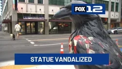‘Wildwood’ crow statue vandalized in downtown Portland