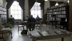 Inside the private library above Pike Place Market