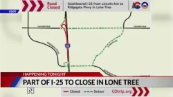 Southbound I-25 will close Monday night at Lincoln Avenue