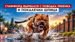 Staffordshire Terrier breaks free from child's leash and mauls Pomeranian