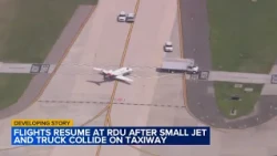 Corporate jet, box truck collide on taxiway at RDU; no injuries reported