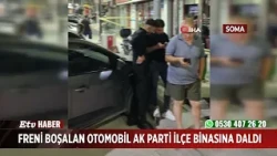 Freni boşalan otomobil AK Parti ilçe binasına daldı