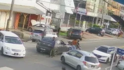 Caught on Cam: Roadside Collision Involving Car and Motorbike