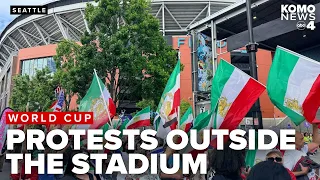 Protesters gather outside Seattle World Cup match, denounce Iranian regime