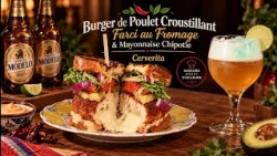 La Table de Maria: Burger de Poulet Croustillant Farci au Fromage & Mayonnaise Chipotle | Cerverita