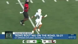 ‘Bows snap losing streak on the road, downing NIU, 56-21