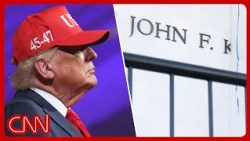 Trump seen with 'Kennedy Center Demolished' poster