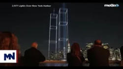 Stunning tribute: Thousands of drones recreate the Twin Towers 25 years after 9/11.
