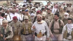 Presidential Leadership Council member Sultan Al-Arada participates in the funeral of Sheikh Rabe...