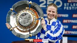 Saffie Osborne fights back tears after becoming first female jockey to ride a British Classic winner