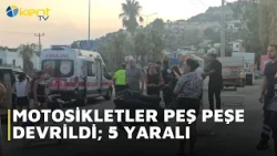 MOTORCYCLES CRASH ONE AFTER ANOTHER; 5 INJURED
