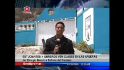Students and staff hold classes outside Nuestra Señora del Carmen School
