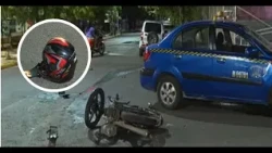 Motociclistas heridos al chocar contra taxi en colonia Primero de Mayo