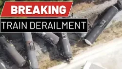 Drone video of train derailment in St. Clair County, Alabama