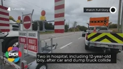 Two in hospital, including 12-year-old boy, after car and dump truck collide