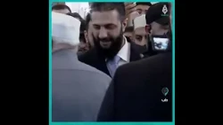 The moment President Ahmed al-Sharaa arrives at Abdullah ibn Abbas Mosque in Aleppo to perform Ei...