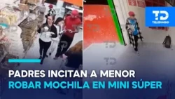 Child caught stealing a customer's backpack at an Ecatepec store; his family waited for him outside