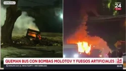 Public bus torched with Molotov cocktails and fireworks in Conchalí
