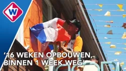 Oranje versieringen prullenbak in na uitschakeling Nederland