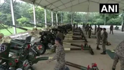 Indian Army personnel rehearse a 21 Gun salute at Dangal Park ahead of Independence Day celebrations