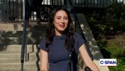 Governor candidate Gina Hinojosa (D-TX) holds mock empty podium debate