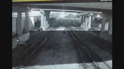 Video shows car fly off roadway, crash into train car during police pursuit in Bedford Park