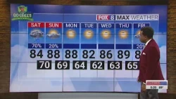 70% chance of rain Saturday; high of 84