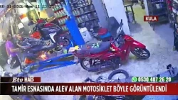 Motorcycle catches fire during repair in shocking security footage