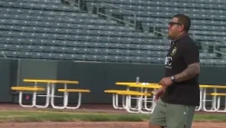 Real Salt Lake star Nick Rimando kicks off Pie and Beer Day celebrations at Smith's Ballpark