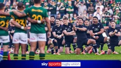 Codie Taylor leads the All Blacks for the Haka