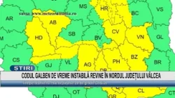 YELLOW CODE FOR UNSTABLE WEATHER RETURNS TO NORTHERN VÂLCEA COUNTY