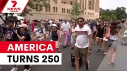 Chaos at America's 250th birthday celebration as wild weather hits | 7NEWS