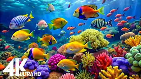 Aquarium 4K Video with Coral Reef Fish and Relaxation Music